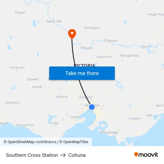 Southern Cross Station to Cohuna map