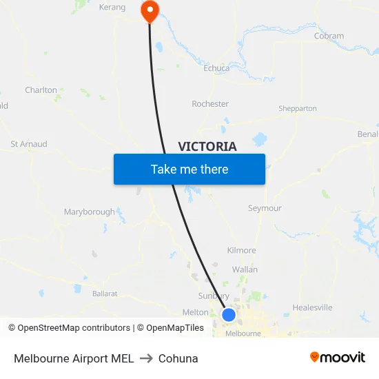 Melbourne Airport MEL to Cohuna map