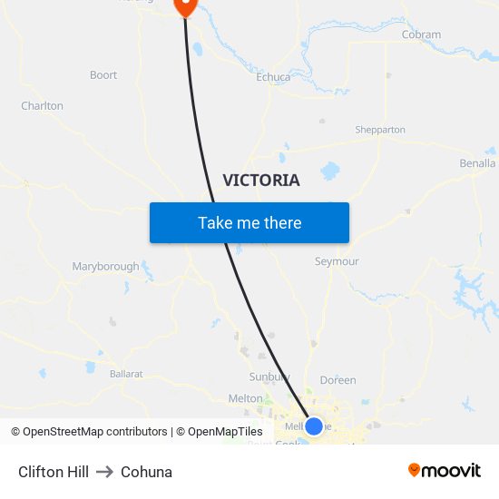 Clifton Hill to Cohuna map