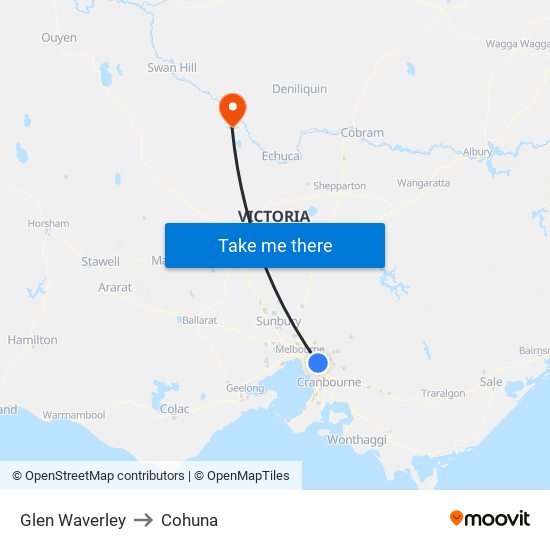 Glen Waverley to Cohuna map