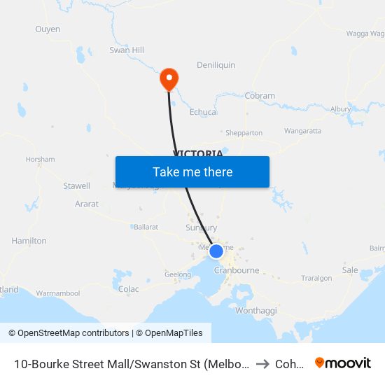 10-Bourke Street Mall/Swanston St (Melbourne City) to Cohuna map