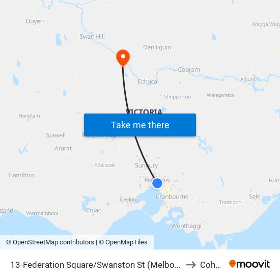 13-Federation Square/Swanston St (Melbourne City) to Cohuna map