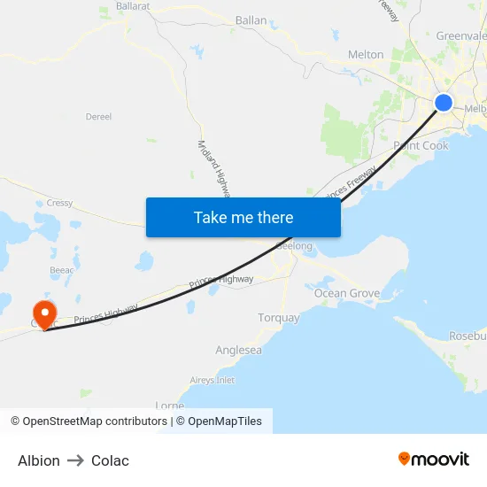 Albion to Colac map