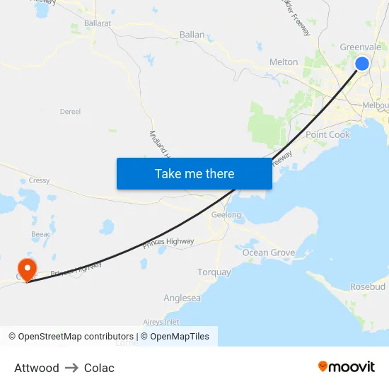 Attwood to Colac map