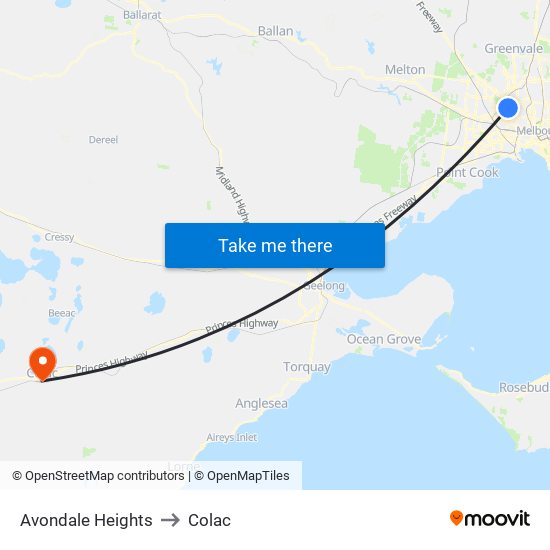 Avondale Heights to Colac map