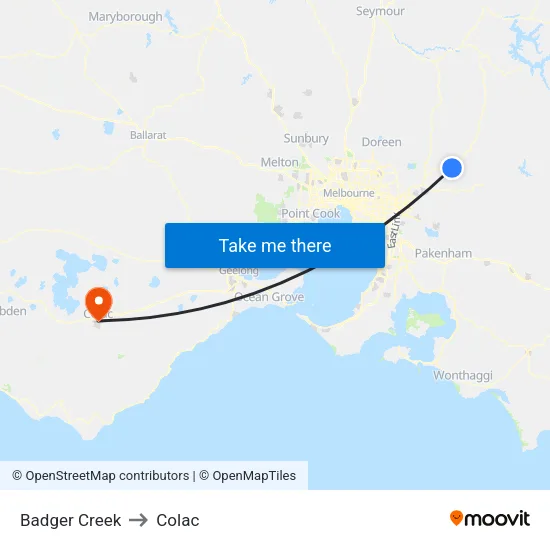 Badger Creek to Colac map