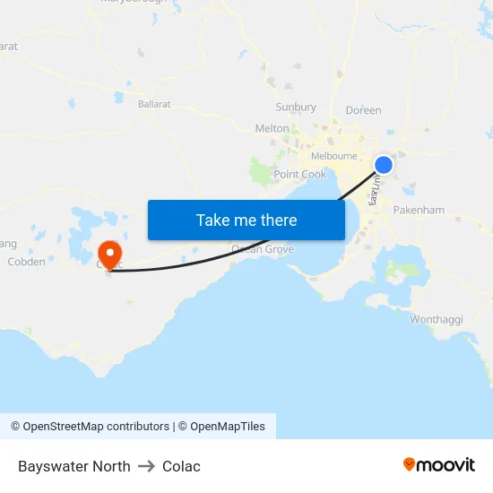 Bayswater North to Colac map