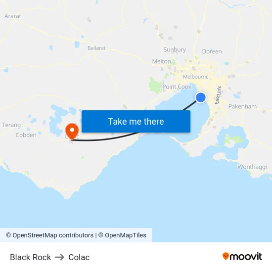 Black Rock to Colac map