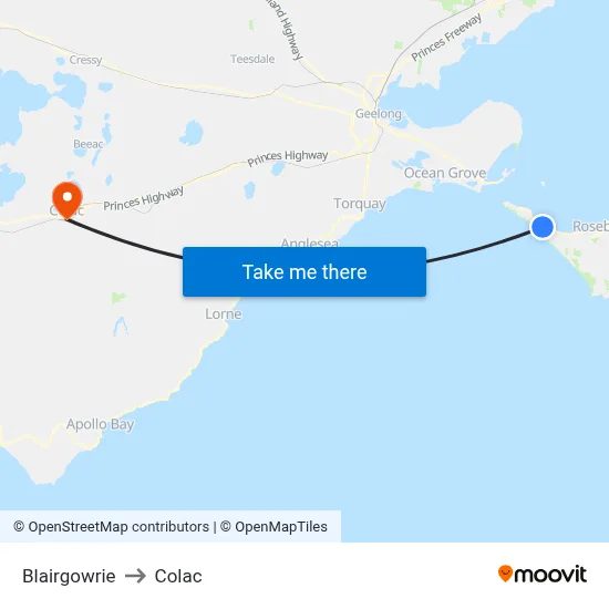 Blairgowrie to Colac map