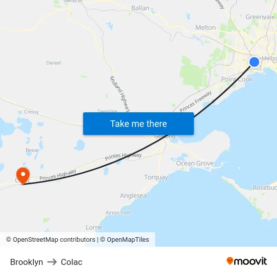Brooklyn to Colac map