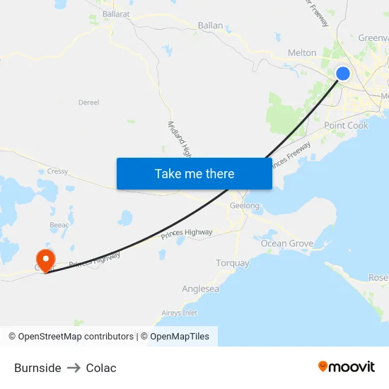 Burnside to Colac map