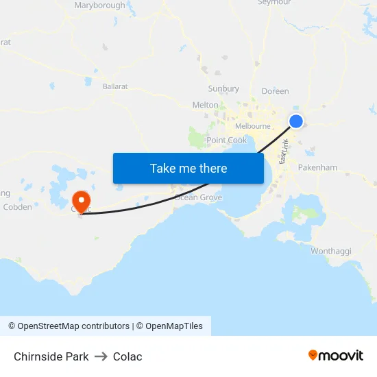 Chirnside Park to Colac map
