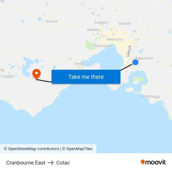 Cranbourne East to Colac map