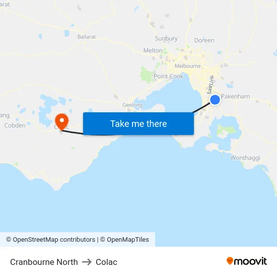 Cranbourne North to Colac map