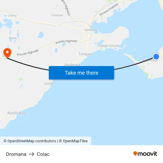 Dromana to Colac map