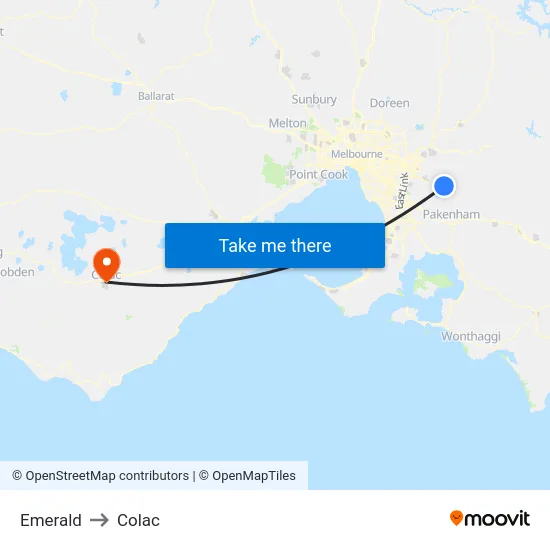 Emerald to Colac map