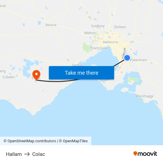 Hallam to Colac map