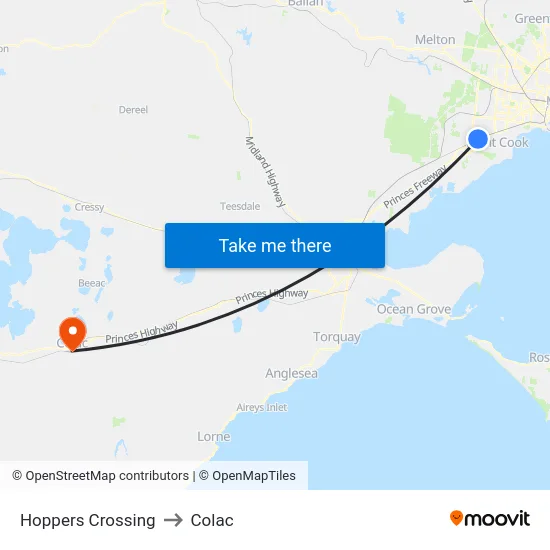 Hoppers Crossing to Colac map