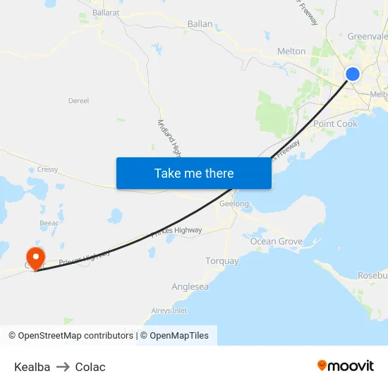 Kealba to Colac map