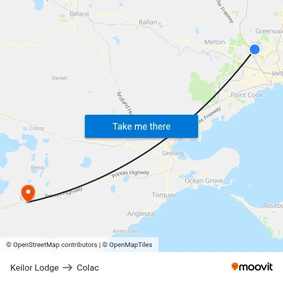 Keilor Lodge to Colac map
