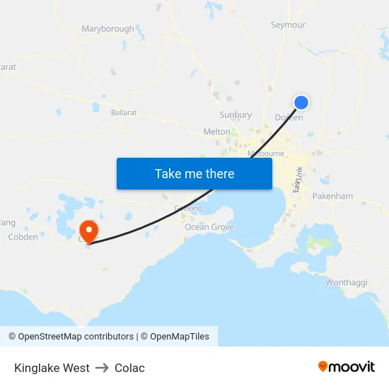 Kinglake West to Colac map