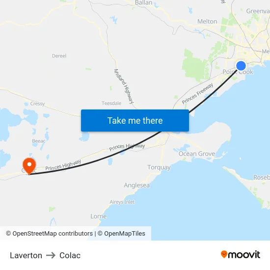 Laverton to Colac map