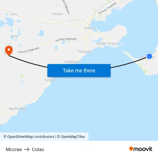 Mccrae to Colac map