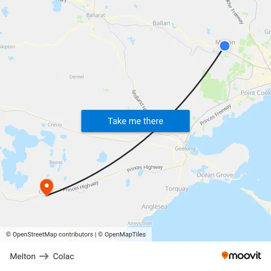 Melton to Colac map