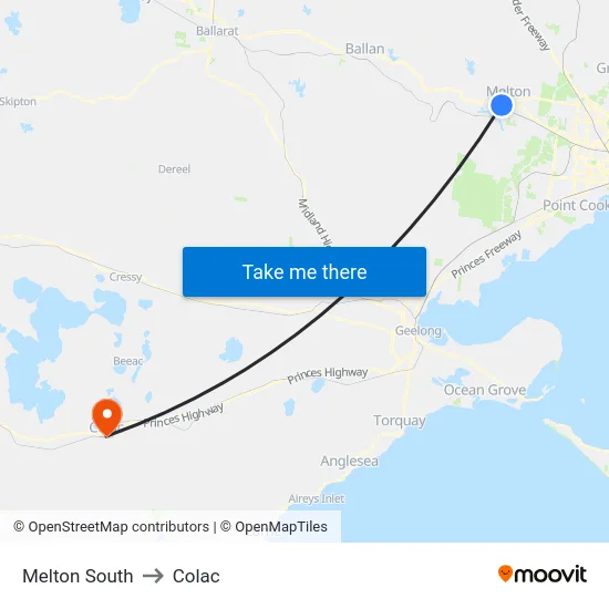 Melton South to Colac map