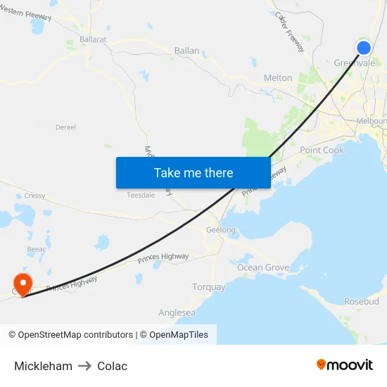 Mickleham to Colac map