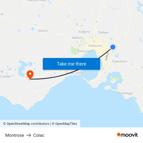 Montrose to Colac map