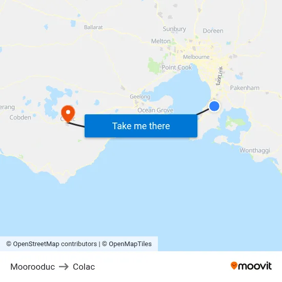 Moorooduc to Colac map
