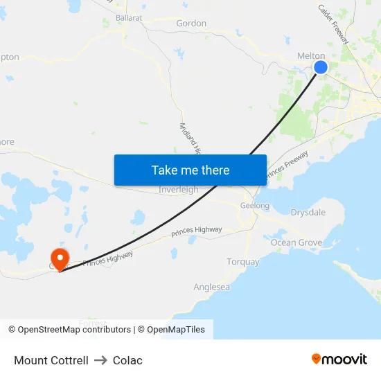 Mount Cottrell to Colac map