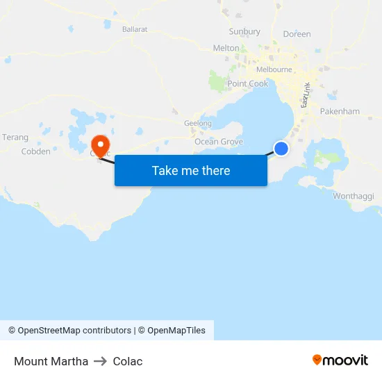 Mount Martha to Colac map
