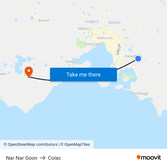 Nar Nar Goon to Colac map