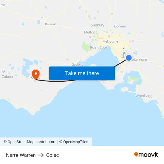 Narre Warren to Colac map