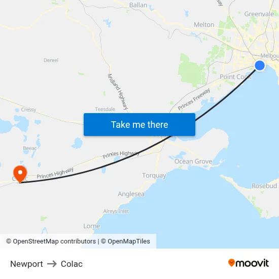 Newport to Colac map