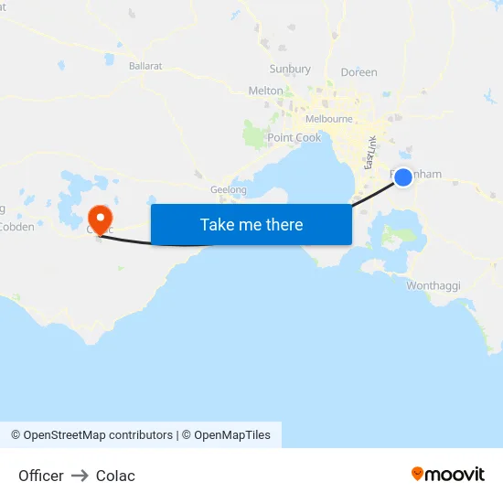 Officer to Colac map