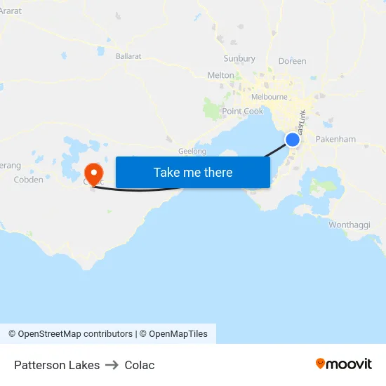 Patterson Lakes to Colac map