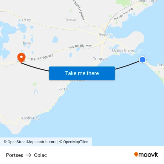 Portsea to Colac map