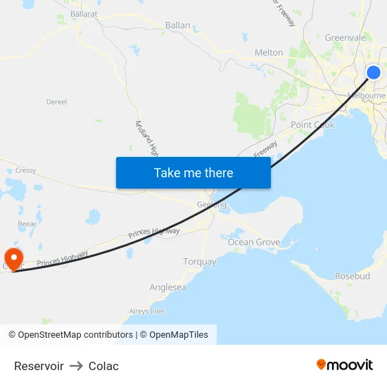 Reservoir to Colac map