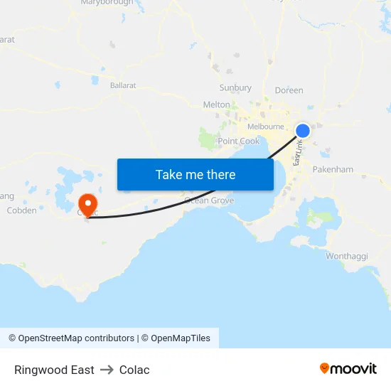 Ringwood East to Colac map