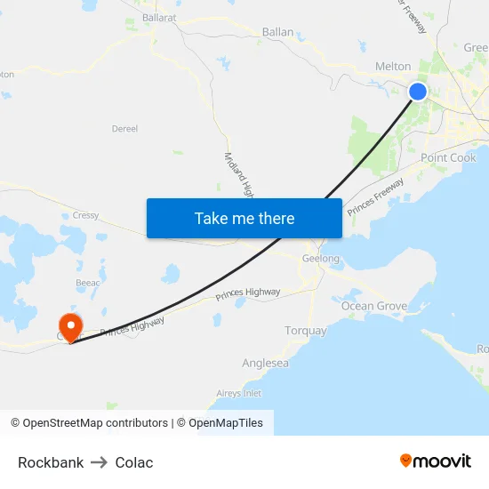 Rockbank to Colac map