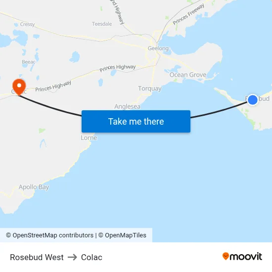Rosebud West to Colac map