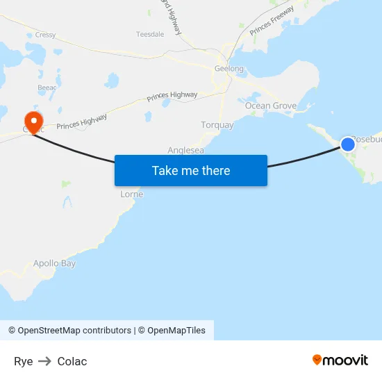 Rye to Colac map