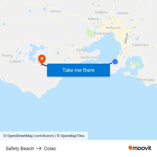 Safety Beach to Colac map