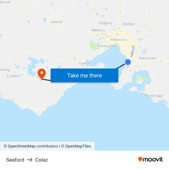 Seaford to Colac map