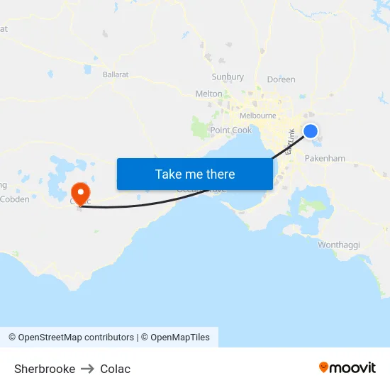 Sherbrooke to Colac map