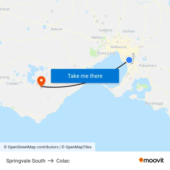 Springvale South to Colac map