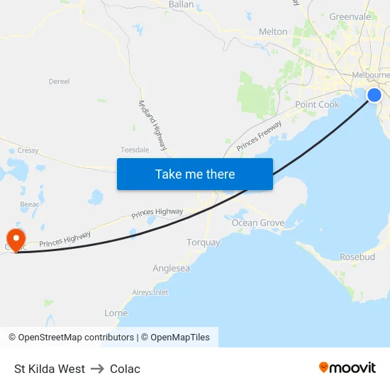 St Kilda West to Colac map
